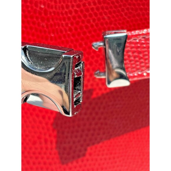 M London Red Leather Snakeskin Like Embossed Leather Purse Tote Signature Lining - Picture 7 of 16